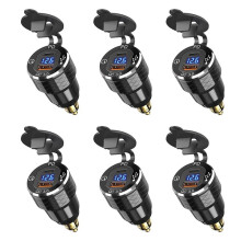 6X PD 3.0 Type C USB Fast Charger Din to USB and 18W QC 3.0 Power Outlet with Voltmeter for 12V-24V Motorcycle