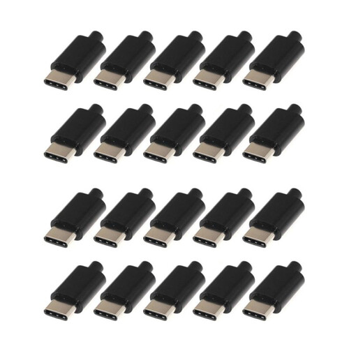 20Pcs Type C Usb3.1 3A Fast Charging USB Connectors Male Jack Tail Plug Electric Terminals Welding DIY Data Cable Black