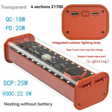 2X 21700 DIY Power Bank Case Supports 4x21700 Batteries PD20W Powerbank Case LED Screen Transparent Battery Shell A