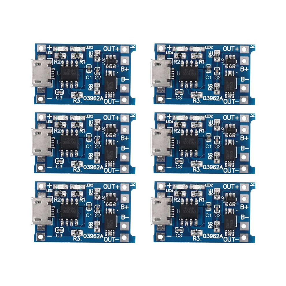 6Pcs For Tp4056 Charging Module With Battery Protection 18650 Bms 5V Micro-Usb 1A Charge Board For 18650 4713532282429
