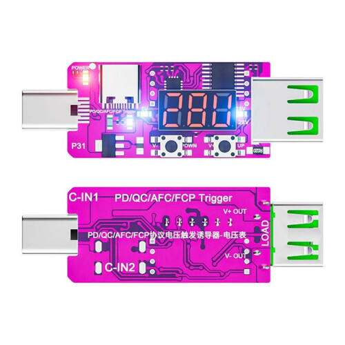 2X New PD3.1 28V Quick ReCharge Trigger Automatic Digital Display Voltage Meter Ammeter Voltage Current Detector Board 2