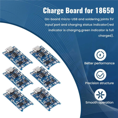 MóDulo de Carregamento 6PCS TP4056 com ProteçãO de Bateria 18650 BMS 5V Micro-USB 1A Placa de Carga para 18650 2