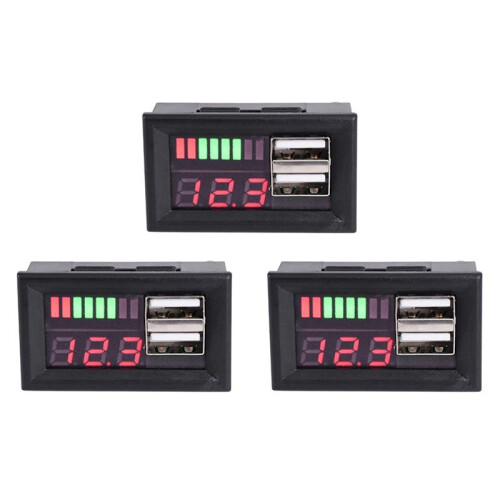 3X 12V Digital Voltmeter Voltage Battery Panel Meter for Car Motorcycle USB 5V 2A Output