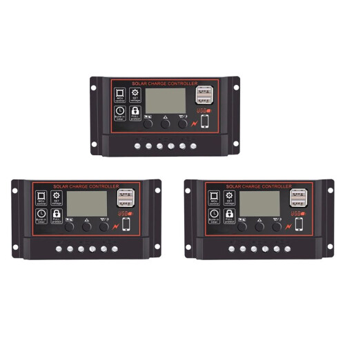 3X 100A Solar Charge Controller Solar Panel Controller 12V 24V LCD Display Solar Panel Batteriregulator med USB-Port 1