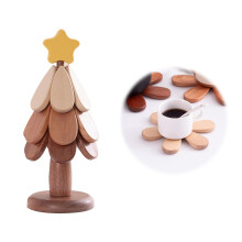 Wooden Trivets and Coasters with Foldable Tree Design for Hot Dishes and Kitchen Table Protection