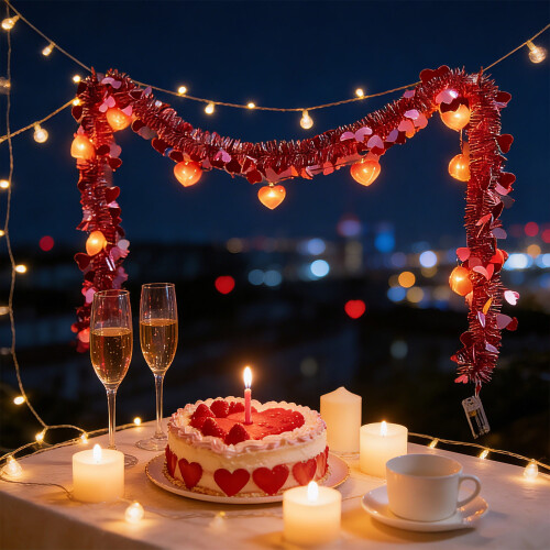Valentine's Day Tinsel Garland with Heart String Lights 2