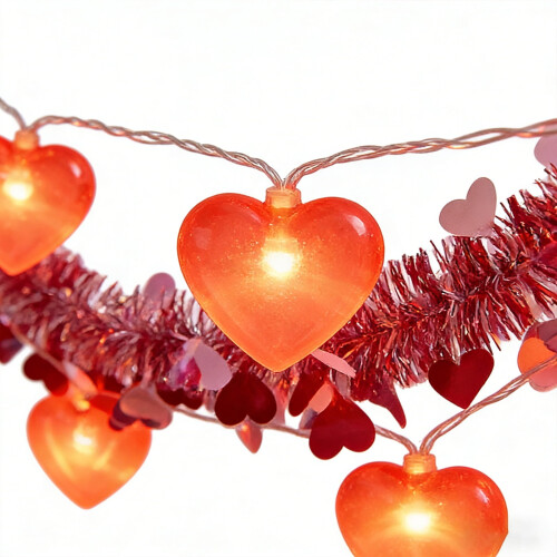 Valentine's Day Tinsel Garland with Heart String Lights 1
