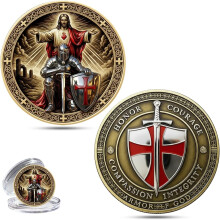 Pièce de prière des Templiers – Pièce de défi Croix Rouge double face, motif bouclier, cadeau de Pâques pour collectionneurs (compatible avec
