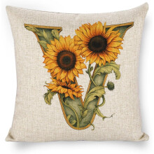 Housses de coussin monogrammées tournesol en V, 45 x 45 cm, décoration florale style ferme pour enfants et filles – Compatibles avec les coussins
