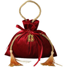 Lot de 10 sacs cadeaux en velours rouge bordeaux avec cordon de serrage et pompons, 16 x 15 cm, pour bijoux, bagues, cristaux, bonbons de mariage –