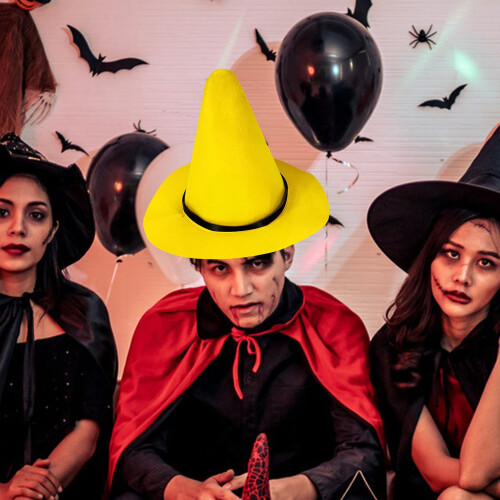 Witch Hat Yellow Felt Pointy Top Hat Large Brim L 2