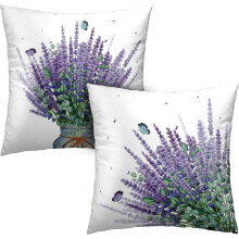 Lila-geblümte Kissenbezüge, 2er-Set, 40 x 40 cm, Lavendelfarbene Dekokissenbezüge für Wohnzimmer, Garten, Sofa – Passend für