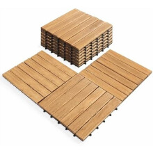 Pack of 10 Deck Tiles - 12"x12" Interlocking Natural Solid Acacia Wood for Outdoor & Indoor, Patio Garden, Balcony, Poolside - Natural6 Color