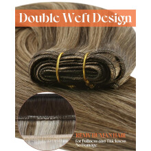 Extensiones de cabello humano JINYUN, castaño oscuro y rubio caramelo, 30 cm (12"), 70 g, compatibles con cosido.