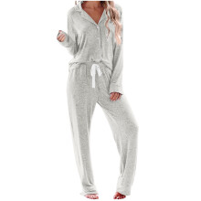 Set pigiama da donna a maniche lunghe con bottoni e scollo a V, morbidi set per il relax, taglie dalla M alla 3XL.