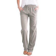 Pantaloni KDFJPTH da donna, tinta unita, dritti, elasticizzati, lunghi, con coulisse, in lino, in cotone, casual, da donna.