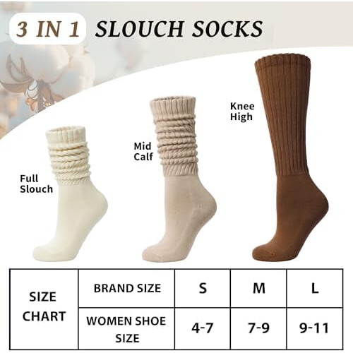 Γυναικείες Κάλτσες Slouch Μακριές Κάλτσες Scrunch με Μπότες, Μαλακές Βαμβακερές 2