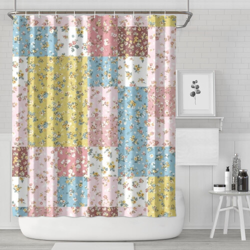 Duschvorhang mit Blumenmuster, 213 x 183 cm, wasserdichtes Polyester