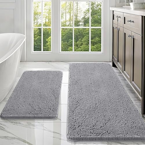 Tapete de banho de chenille antiderrapante de secagem rápida 47x20 polegadas + 30x20 polegadas