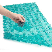 Covoraș de baie antiderapant cu ventuze și orificii de scurgere, 98x40 cm, lavabil la mașină, fără BPA/latex, turcoaz – compatibil cu căzile