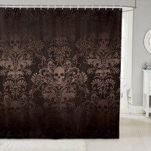 Rideau de douche Damas Terre de Sienne Brûlée 183 x 213 cm, motif floral et tête de mort mexicaine style gothique vintage, compatible avec les