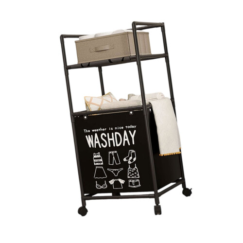 Multiple Shelf Laundry Storage Basket Sturdy-Double Black