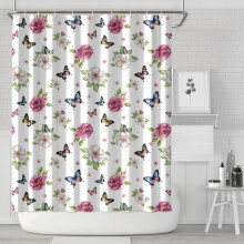Pioneer bruseforhæng med blomsterprint, 213 x 183 cm, dekorativt bruseforhængssæt til badeværelset med 12 kroge, vandtæt og vaskbar