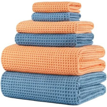 Ensemble de 6 serviettes de bain surdimensionnées en microfibre 430 g/m², séchage rapide et non pelucheuses (tissage gaufré)