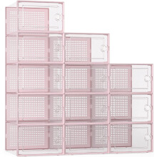 X-Large Clear Plastic Shoe Storage Boxes (12-Pack), Compatible with Sneakers & Toys, Pink Organizers for Closet, Entryway, Under Bed