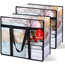 Lot de 2 sacs de rangement transparents en vinyle de 40 L avec poignées renforcées – Compatibles avec la literie, les vêtements, les oreillers