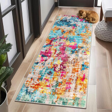 Tapis de couloir abstrait lavable 152 x 213 cm, moquette douce antidérapante