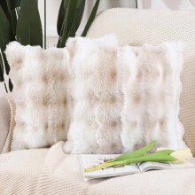 Lot de 2 housses de coussin épaisses en laine peluche 45 x 45 cm, blanc/beige, style bohème neutre et doux, pour canapé, sofa, chambre –