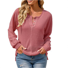 Camisas de poliéster de manga larga para mujer, cuello redondo, estampado geométrico, blusas elegantes para mujer, tops casuales de manga larga.