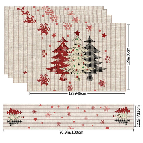 Kersttafelloper en placemats set – Polyester, 2