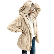 Cappotto da donna foderato in sherpa, giacca in pile spessa, cappotto invernale oversize con apertura frontale, cappuccio drappeggiato e tasche,
