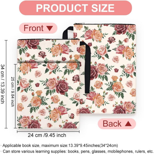 2 τεμάχια καλύμματα βιβλίων Vintage Rose 34x24cm, πολυεστέρα με φερμουάρ και μπροστινή 1