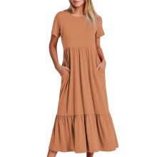 Női nyári ruha, hétköznapi, rövid ujjú, kerek nyakú, nyári ruha, aline maxi, hosszú, strandruha, zsebes vakációs ruha