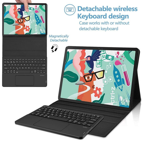 Capa com teclado touchpad compatível com Lenovo Tab M10 Plus 10.3" (TB-X606F/X), teclado Bluetooth magnético destacável 2
