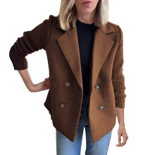 Cardigan-Blazer für Damen, lässiger, kurzer, zweireihiger Cardigan-Blazer mit Reverskragen und Patchwork-Ärmeln, braun, Größe XXXXL