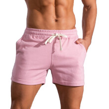 Pantalones cortos largos casuales de algodón para hombre con bolsillos, estilo jogger, deportivos, para entrenar en el gimnasio, color rosa.