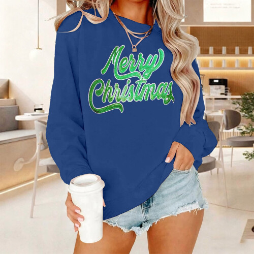Damen-Sweatshirt mit Rundhalsausschnitt, dunkelblau, langärmlig, Größe M 2