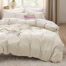 Juego de funda nórdica King Size de leche de avena (3 piezas) – Prelavado, similar al algodón, suave, cierre de cremallera, 264 x 229 cm, 2