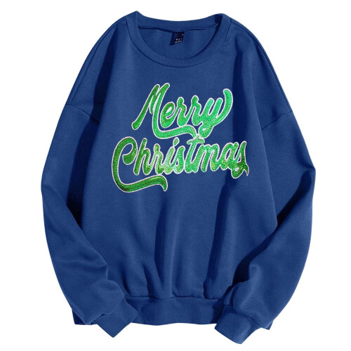 Damen-Sweatshirt mit Rundhalsausschnitt, dunkelblau, langärmlig, Größe M 1