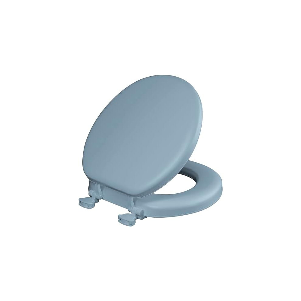 Padded Toilet Seat, Cushioned Soft Vinyl Over Wood Core Seat, Secure Hinges, Easy Clean, Made In Usa, Round, Sky Blue 9313598903082