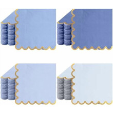 100pcs Blue Scalloped Cocktail Napkins 5"x5", Gold Foil Accents, Disposable Paper Napkins for Wedding, Shower, Baby, Birthday Party