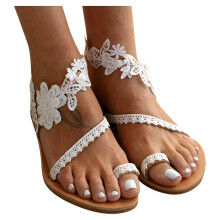 Sandálias de verão femininas, modelo slip-on, rasteiras, com bico aberto, ideais para praia, na cor branca, tamanho 37.