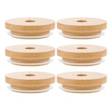 6 stuks houten deksels met rietje-opening voor weckpotten met normale opening