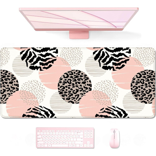 Mousepad para jogos em microfibra, 90 x 40 cm, com bolinhas rosa.