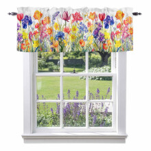 Cantonnière à motif floral aquarelle 137 x 46 cm, passe-tringle pour cuisine, chambre, salle de bain, salon – Fleurs sur fond blanc