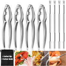 Ensemble de 8 pinces et pics Ă homard, outils pour casser les pattes de crabe, pinces et fourchettes Ă fruits de mer en acier inoxydable, ensemble